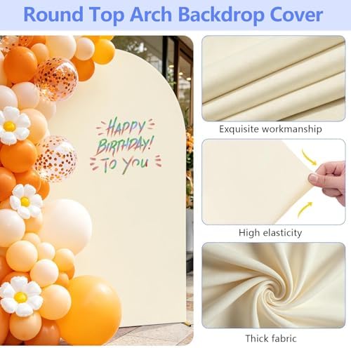 HEMMOTOP Metal Arch Backdrop Stand and Cover Set, Beige, 7.2 ft - Image 3