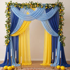 Boao 6 Pcs Amalfi Coast Blue Yellow Lemon Decorations Chiffon Table Runner - Image 3