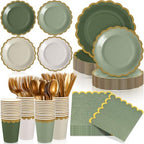 Mimorou 169 Pcs Sage Green Plates Napkins Cups Flatware Set by Mimorou