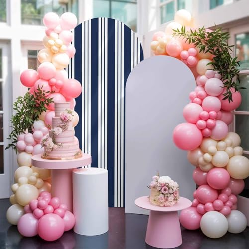 Strip Spandex Arch Backdrop Cover 7.2FT for Balloon Garland Nautical Farmhouse Strip Navy Blue Double-Sided Chiara Backdrop Stand Cover Elastic Fabric Background for Birthday Party Baby Shower Decor - Image 6