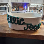 Personalized Cute Small Woven Basket with Handles, Custom Cotton Rope Room Shelf Storage Basket, Empty Decorative Gift Basket, Decorative Round Bin for Nursery Bedroom Bathroom (Style D) - Image 5