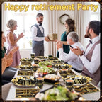 Funnymoom 400 Pcs Happy Retirement Party Supplies for 50 Guest Black and Golden Disposable Plate Napkin Cup Fork for Retire Party Decoration Tableware Favor for Women Men(Black and Golden, Retirement) - Image 5