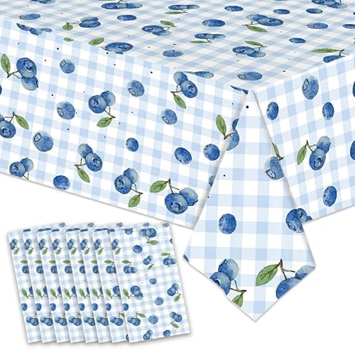 Pyrrhiax 8pcs Blueberry Tablecloth,Rectangular Disposable Table Cover for Dining Room Kitchen/Blueberry Baby Shower Decorations, Waterproof Plastic Table Cover 54”X 108” by Pyrrhiax