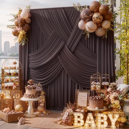 50ft x 15ft Brown Backdrop Curtains, Wrinkle Free Drapes Back Drop Cloth by CO-AVE