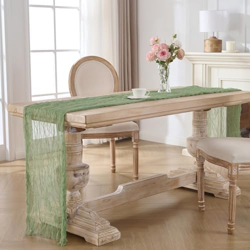 3 Pack Sage Green Cheesecloth Table Runners, 120 Inch 10Ft Moss Gauze Table Runner for Wedding Birthday Party Baby Shower Centerpiece Home Decorations - Image 6