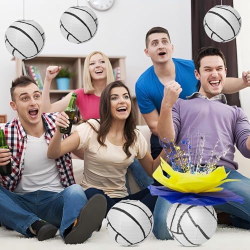 72 Pieces Volleyball Paper Lanterns Centerpieces Decorations Volleyball Lanterns with Metallic Foil Centerpiece Wrapping Paper and Ribbons for Volleyball Birthday Party (72 PCS, Volleyball) - Image 5