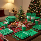 Vyntra 350 Pcs Green Square Paper Plates and Napkins Set, Serves 50 - Image 5