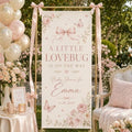 A Little Lovebug Pink Bow Floral Baby Shower Satin Fabric Welcome Banner by Custom