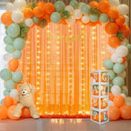 Orange Tulle Backdrop Curtain with Lights String for Parites 10x10ft Sheer Backdrop Curtains Drapes for Birthday Party Baby Shower Wedding Ceremony Prom Halloween Photo Booth Background Decorations - Image 3