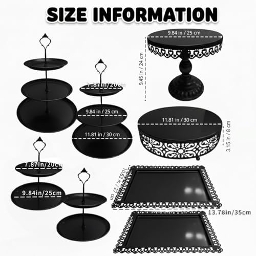 8 Pcs Cake Stands Set Metal Dessert Table Display Tiered Cupcake Holder Candy Donut Fruit Plate Cake Serving Tray Candlestick Display Treats Serving Tower for Wedding Birthday Party Decor (Black) - Image 3