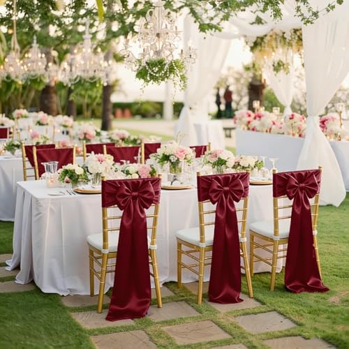 fani Burgundy Satin Chair Straps Bows,120 PCS 7x108 Inch,Chair Sash - Image 7