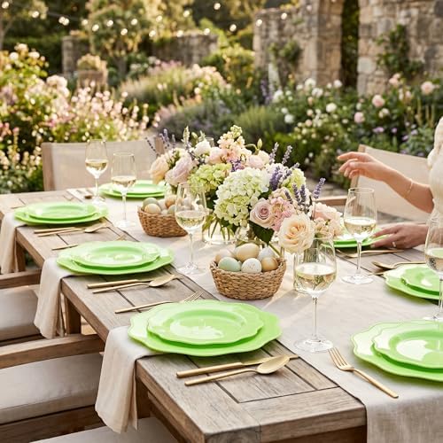 COLOSUS 60PCS Green Plastic Plates, Elegant Beaded Wedding Plates. - Image 3