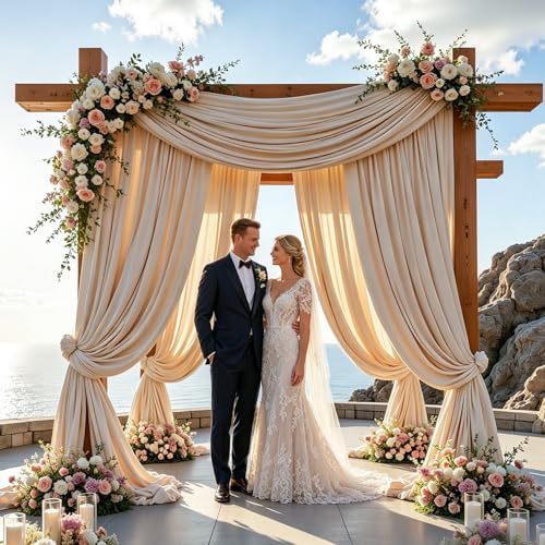 Gallety Warm Ivory Backdrop Curtain for Wedding, Photo Backdrop Curtain for Bridal Shower Decorations - 10 x 10FT Ivory Backdrop Fabric with Rod Pockets for Celebration,Birthday Party,Graduations - Image 6