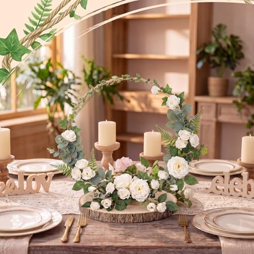 Leinuosen 6 Sets 12" Floral Hoop with Stands, Wood Slices Jute Ribbon - Image 5