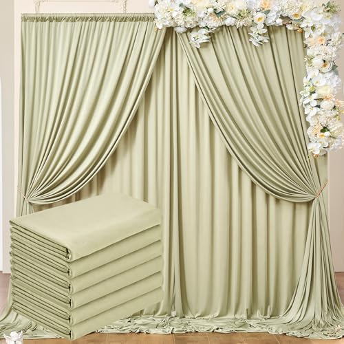 30 ft x 10 ft Wrinkle Free Light Green Backdrop Curtain for Parties, Thick Green Polyester Photo Backdrop Drapes for Baby Shower Wedding Engagement Birthday Party Backdrop Stand,5ft x 10ft 6 Panels by Outpain