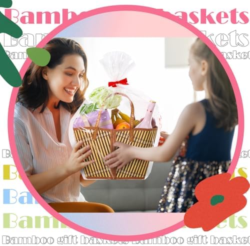 Quzzil 6 Set Empty Gift Baskets Large Woven Bamboo Basket with Handle - Image 6