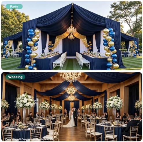 4 Panels 5ft(W) x 20ft(L) Navy Blue Ceiling Drapes for Wedding Parties - Image 5