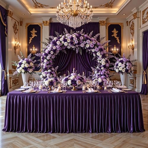 6 Pack Dark Purple Satin Table Clothes for 8 Foot Rectangle Tables - 8FT Wrinkle Resistant Glitter Rectangle Tablecloths, Party Table Covers for Wedding Banquet, Baby Shower, Birthday, Holiday Dinner by WishCare