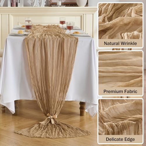 Fanami 6 Pack Cheesecloth Table Runner -10FT Nude Brown Boho Gauze Cheese Cloth Table Runner 120 Inches Long Rustic Sheer Fabric Centerpieces for Wedding Birthday Party Bridal Baby Shower Decorations - Image 3