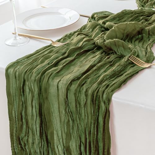 Sioloc 5 Pack Moss Green Cheesecloth Table Runner 120'' x 35'',Spring Easter Decor Soft Gauze Boho Wedding Table Decor for 10ft Table Birthday Party,Baby Shower, Bridal Shower, Home & Event Decor - Image 5