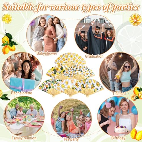 Briwooody 48 Set Lemon Hand Folding Fans with Organza Bags Bulk Wedding Favors for Guests Mediterranean Lemon Paper Fan for Bridal Shower Supplies Bridesmaid Gifts Italian Summer Party Decorations - Image 4
