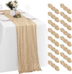 16 Pack Beige Cheesecloth Table Runners 20x120 Inch Gauze Table Runner Cheese Cloth 10FT Beige Table Runner Rustic Sheer Runner for Wedding Birthday Party Baby Shower Table Decor by Yorcari