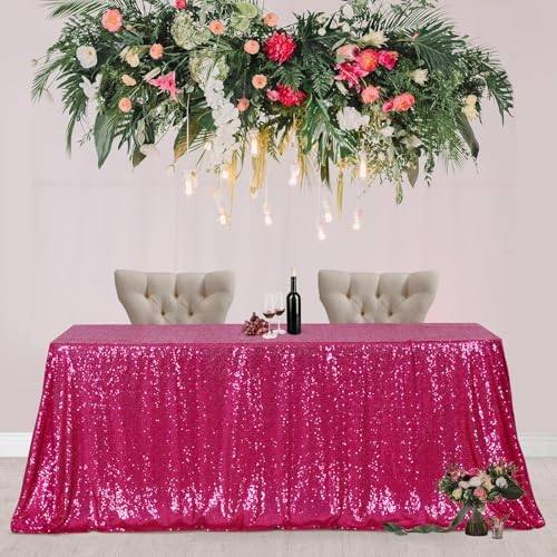 Poise3EHome Hot Pink Sequin Tablecloth 60×120 Inch Rectangle Sparkly Fabric Table Cloth for Baby Shower Birthday Party Wedding Christmas Holiday Decoration - Image 6