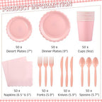 Ziliny 350 Pcs Light Pink Plates and Napkins, 50 Guest Spring Party Supplies Include Scalloped Paper Plates Napkins Cups Plastic Spoons Forks Knives Disposable Tableware Set for Baby Shower - Image 2