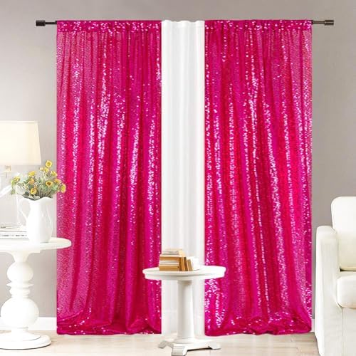 Eternal Beauty Hot Pink Sequin Backdrop Curtains, 4 Panels 2x8FT - Image 2