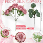 24 Bundles Dusty Pink Artificial Peonies Silk Flowers Bulk - Image 2
