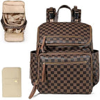 Omanmoli Checkered Diaper Bag Backpack Large Baby Diaper Bag Leather with 17 Diaper Bag Organizing Pouches,Changing Pad,Stroller Straps,4 Insulated Pockets, Coffee by Omanmoli