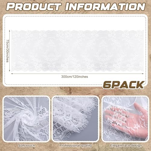 Remagr 6 Pcs White Lace Table Runners 30" x 120" Floral Wedding Decor - Image 2