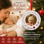 BANBERRY DESIGNS Baby’s First Christmas Picture Ornaments 2026 Set of 3 – Newborn Photo Frame Christmas Ornaments, Holds 2 Inch Baby Pictures – 3.5 Inch Round Keepsake with Easel Back and Tree Hanger - Image 2