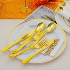 100 Pack Pre Rolled Gold Plastic Silverware Set with Napkins,Disposable Wrapped Heavy Duty Cutlery Set for Wedding Birthday Party-100 Forks,Knives,Spoons,Utensils Set,Plasticware Bulk - Image 6