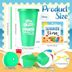 Honeydak 24 Sets Summer Tumbler Bulk 24 oz Plastic Tumbler Cup with Lids Straws and Greeting Card Beach Pool Plastic Cups Appreciation Gift for Summer Beach Pool Party Favors Prizes - Image 2
