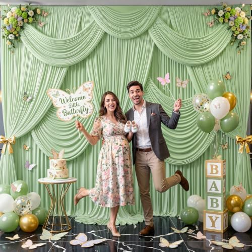 4 Panels Sage Green Backdrop Curtain for Parties Wrinkle Free Dark Green Photo Curtains Backdrop Drapes Fabric Decoration for Baby Shower Birthday Party Photography 20ft(W) x 10ft(H) - Image 4
