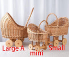 Woven Rattan Stroller Shaped Flower Basket, Vintage Wicker Baby Carriage Planter for Floral Arrangements, Baby Shower Wedding Party Decor Centerpieces for Tables, Floral Rustic Home Decor (Small) - Image 5
