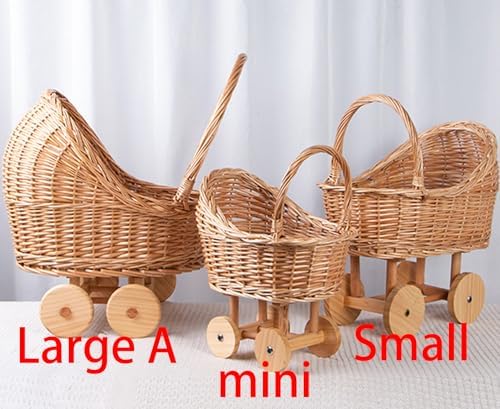 Woven Rattan Stroller Shaped Flower Basket, Vintage Wicker Baby Carriage Planter for Floral Arrangements, Baby Shower Wedding Party Decor Centerpieces for Tables, Floral Rustic Home Decor (Small) - Image 5