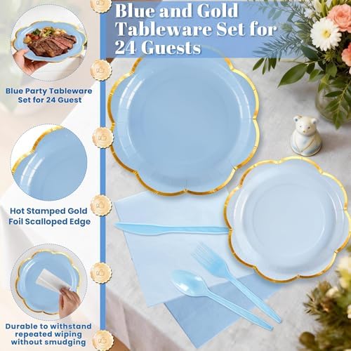 OuMuaMua 350Pcs Blue Paper Plates and Napkins Party Supplies for 50 Guests - Image 6