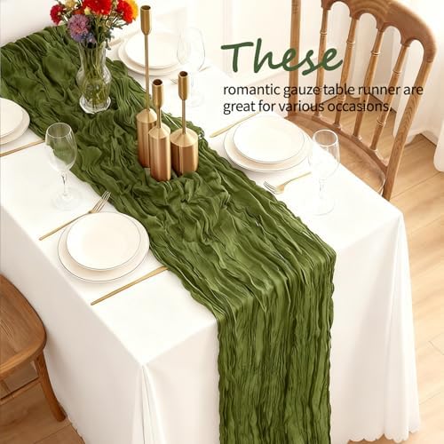 12 Pcs Olive Green Cheesecloth Table Runner 10Ft, Gauze Table Runners 21.5 x 120 inch,Semi Sheer Cheese Cloth Fabric Runner Bulk for Wedding,Party,Baby Shower,Bridal Shower - Image 3