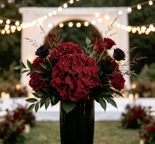 WEISPARK 100PCS Burgundy Artificial Hydrangea Flowers, Fake Flowers Silk Hydrangea Full Flowers Heads with Stems for Wedding Home Party Shop Baby Shower Decor (Burgundy) - Image 3
