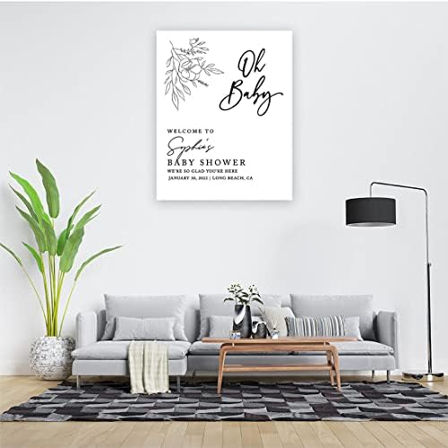 Andaz Press Custom Large Baby Shower Welcome Sign, 16" x 20", Minimal Floral Oh Baby Personalized Canvas Welcome Sign, Gender-Neutral Canvas Sign for Baby Sprinkle, Fall Baby Shower Decorations - Image 3