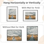 FLYJOE 12x16 Metal Picture Frame for Wall With Mat for 9x12, 12''x16'' Aluminum Certificate Document Frames With Plexiglass, Minimalist Modern Poster Frame Horizontally Vertically Set of 3, Black - Image 4
