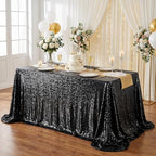 SoarDream Black Sequin Tablecloth 90"x132" Party Glitter Table Cloth - Image 2