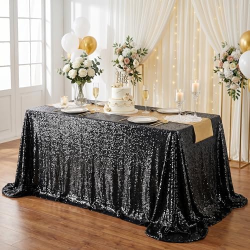 SoarDream Black Sequin Tablecloth 90"x132" Party Glitter Table Cloth - Image 2