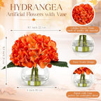 Zeyune 2 Pack Fall Orange Hydrangea Artificial Flowers with Vase Faux Water Autumn Silk Fake Flowers Realistic Faux Flower for Thanksgiving Wedding Party Home Table Centerpiece Decoration - Image 3