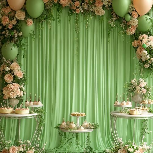 16x10FT Sage Green Backdrop Curtains for Wedding Parties, Wrinkle Free Polyester Photography Backdrop Drapes for Wedding Baby Shower Birthday Parties Stage Background Stand Decorations 4x10ft,4 Panels - Image 4