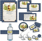 Amanda Creation Adventure Awaits Cute Moose Boy Baby Shower Party Bundle Includes 20 each of Invitations with Envelopes + 4 Different Sizes of Decorative Stickers, Diaper Tickets & Bring a Book Cards by AmandaCreation
