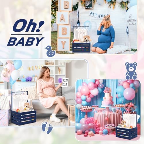 Suzile Baby Shower Crate Wooden Closet Baby Basket Gift,Navy Blue - Image 5