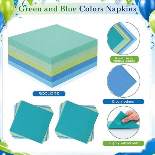 Mimorou 350 Pcs Green and Teal Plates Cups Napkins Utensils Blue - Image 5